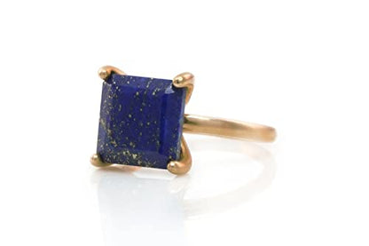 Lapis Lazuli in 14k Rose Gold Filled Ring - Square Ring for Special Occasions, Birthday, Holiday and Anniversary for Her - Handmade Jewelry with Box