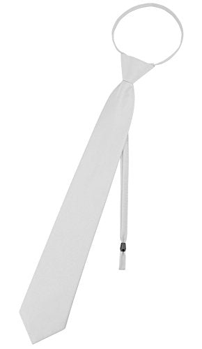 Vesuvio Napoli PreTied Men's Necktie Solid Color Mens Adjustable Zipper Neck Tie - color: Silver Gray