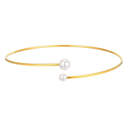 JAJAFOOK Minimalist Round Gold-Tone Bar Necklace Simple Fashion High Neck Choker Female King Neckwire - color: Wire with faux pearl‌