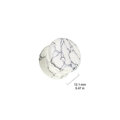 White Howlite Organic Stone Ear Plugs Gauges Sold in Pairs - style: 12mm- 1/2 inch