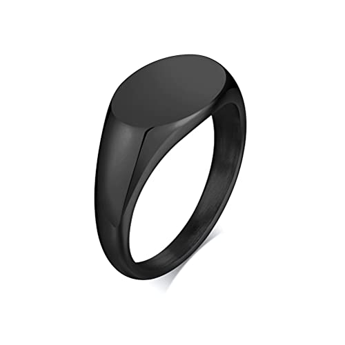 HIJONES Mens Stainless Steel Signet Ring Matte Brushed Square | Simple Statement ,Wedding Band,Polished Round - color: 9mm-Black