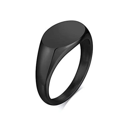 HIJONES Mens Stainless Steel Signet Ring Matte Brushed Square | Simple Statement ,Wedding Band,Polished Round - color: 9mm-Black