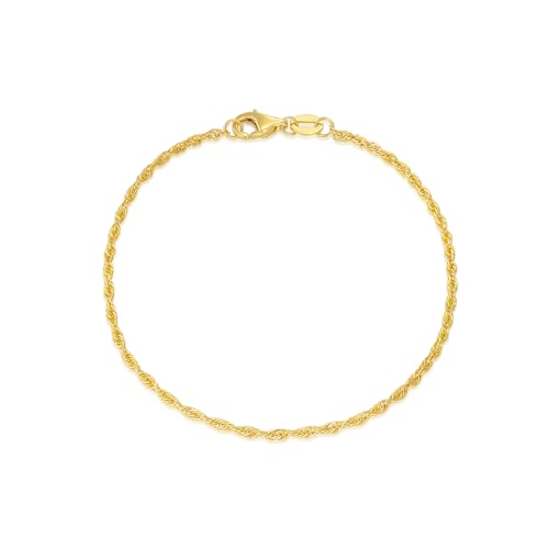 14K Yellow Gold 6-13 Inch 1.2mm-3.2mm Chain Bracelet Anklet for Women, Cuban Link Curb/Rope/Paper Clip/Round Snake/Herringbone/Bead/Water Wave, Thin Gold Chain Bracelet Durable Strong Real 14k Gold Chain Bracelet Anklet - color: 1.5mm Rope Chain, size: 8.