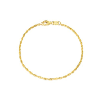 14K Yellow Gold 6-13 Inch 1.2mm-3.2mm Chain Bracelet Anklet for Women, Cuban Link Curb/Rope/Paper Clip/Round Snake/Herringbone/Bead/Water Wave, Thin Gold Chain Bracelet Durable Strong Real 14k Gold Chain Bracelet Anklet - color: 1.5mm Rope Chain, size: 12