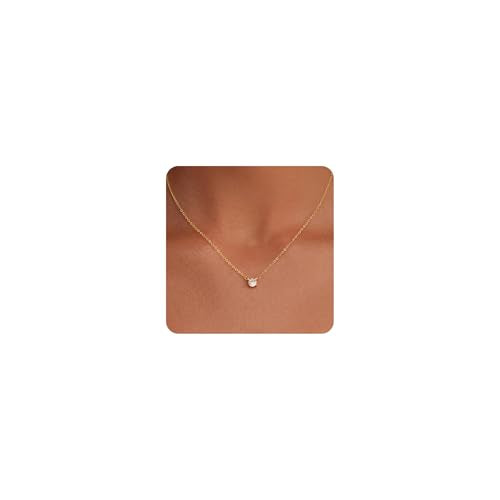 Tewiky Dainty 14k Gold Plated/Silver Cubic Zirconia Necklaces for Women | Simple CZ Jewelry Necklaces Trendy Gifts - color: Gold big CZ