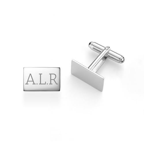Sterling Silver Cufflinks for Men Personalized with Engraved Initials or Name Gift for Men - Made in Italy - color: Rectangle
