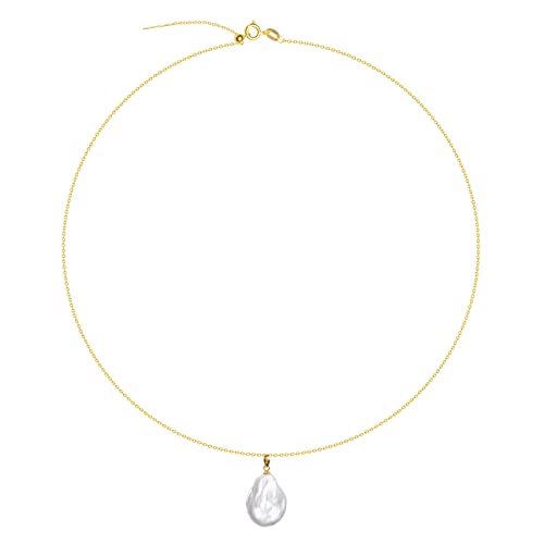 925 Sterling Silver Dainty Freshwater Cultured Pearl Choker Necklace White Genuine Real Pearl Charm Necklaces Jewelry Gifts for Her - color: Baroque-Gold