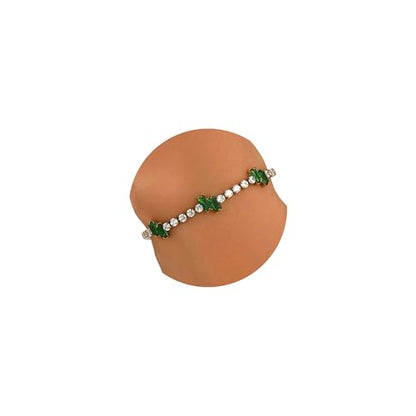 18K Gold Plated Cubic Zirconia Tennis Bracelet for Women Sparkling Stackable Stainless Steel Jewelry Hypoallergenic Tarnish Resistant Bridal Gift - color: Green Baguette CZ-Gold