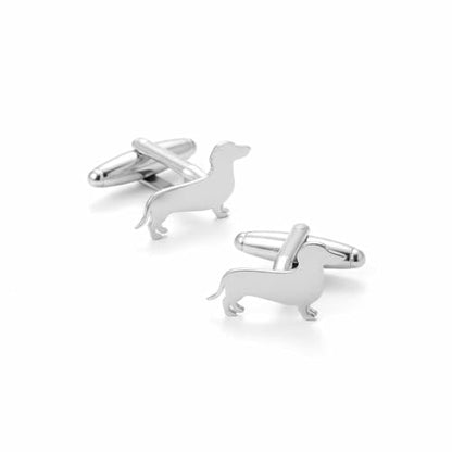 Men’s Dachshund Cufflinks – Stainless Steel Dog-Themed Cuff Links with Gift Box & Polishing Cloth – Available in Silver & Gold - color: steel