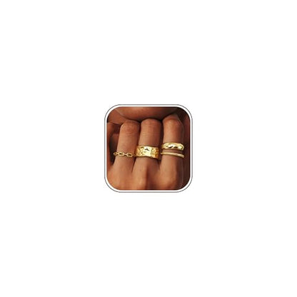 FIASASO Chunky Gold Rings for Women Non Tarnish - 4Pcs 14K Gold Plated Dainty Stackable Ring Set Trendy Hypoallergenic Thick Dome Statement Finger Knuckle Rings Pack Size 5-10 - color: Gold