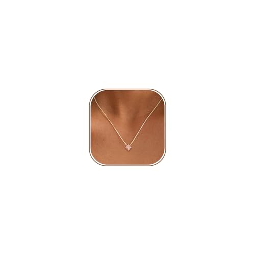 ZHESHY Birthstone Gold Necklaces for Women Dainty 14K Gold Plated Necklace | Simple Non Tarnish Diamond Cubic Zirconia Pendant Necklaces Women Gold Trendy Jewelry Bridesmaid Birthday Gifts - color: Pink October
