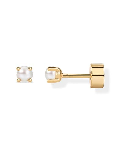 PAVOI 14K Gold Plated 925 Sterling Silver Posts Mini Stud Flat Back Earrings for Women | Helix Cartilage Piercing Jewelry | Dainty Pearl Star Cluster Cubic Zirconia Lotus Climber Screw Backs - style: Pearl Stud