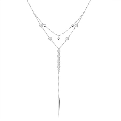 Sterling Silver Dainty Bead Layered Long Lariat Choker Necklaces for Women Boho - style: Two-Piece