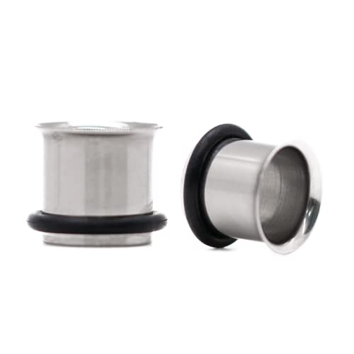 Forbidden Body Jewelry 12G-1 Inch Surgical Steel Single Flared Tunnel Plugs Plus O-Ring, Choose Pcs/Gauge - style: 2pcs: 11mm (7/16")