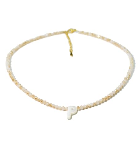 Tanyoyo Initial Necklaces for Women - Trendy Beaded Choker Necklace for Women, Handmade Letter Choker Necklace Jewelry for Women - style: P