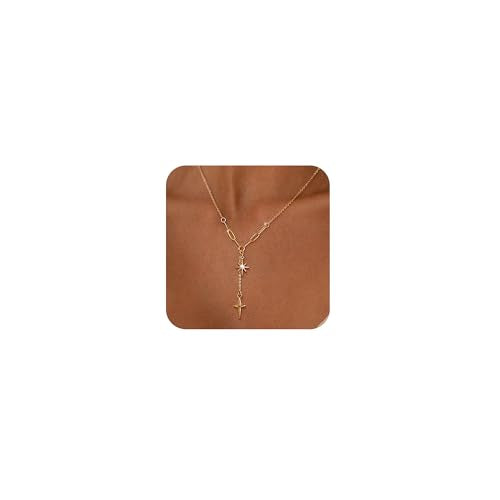 CHESKY Lariat Necklace for Women，14k Gold/Sliver Plated Layered Necklace | Gold/Sliver Long Necklace，Dainty Cross Pendant, Wedding Y-Shaped Drop Chain, Waterproof Jewelry Gift for Women Everyday Wear - style: Ystar
