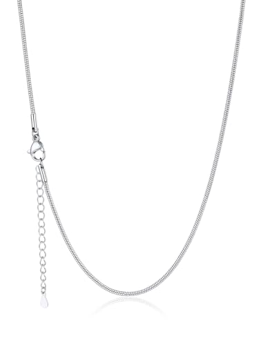 U7 Snake Necklace for Women 14K Gold Plated/Silver/Rose Gold/Black Chain Necklace Hypoallergenic, Stainless Steel Tiny Snake Chain Necklace 1/1.2/1.5/2MM, 14-30" Adjustable Minimalist Gift - color: i.Silver-1.5mm