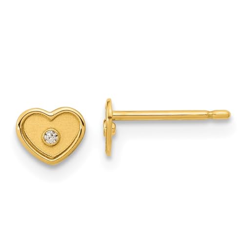 Diamond2Deal 14k Yellow Gold Polished and Brushed Cubic Zirconia 4.5mm Heart Stud Earrings Len-0.18 In, Wid-0.21 In