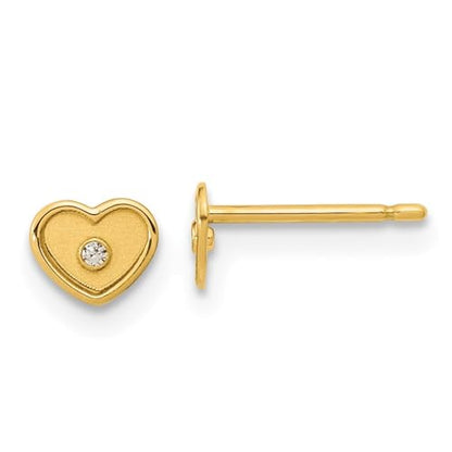 Diamond2Deal 14k Yellow Gold Polished and Brushed Cubic Zirconia 4.5mm Heart Stud Earrings Len-0.18 In, Wid-0.21 In