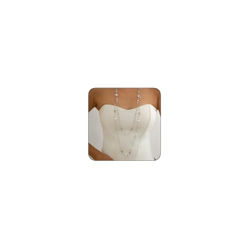 Long Pearl Necklaces for Women Pearl Long Chain Necklace Gold Chain Dainty Delicate Station Necklace Jewelry for Dress Party - color: Silver2Pcs