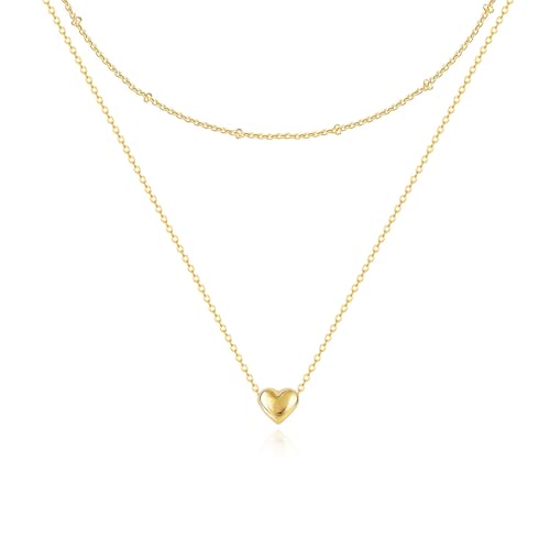 Zeffy Dainty Gold Heart Necklace for Women Trendy 14K Gold/Silver Plate Cute Heart Pendant Choker Necklaces Gold Love Heart Chain Necklace for Women Dainty Gold Jewelry Gifts for Women - style: Layered Heart Necklaces-Gold