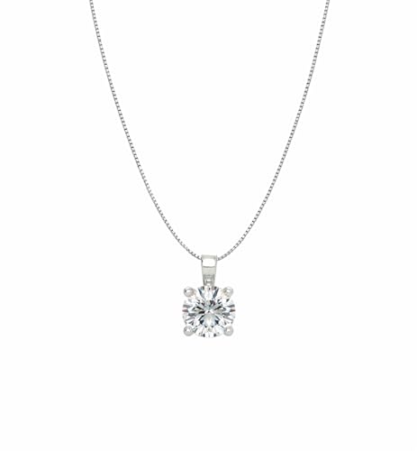 Savlano 925 Sterling Silver Moissanite Pendant Necklace, 6MM,8MM Round, Princess & Heart Cut 0.8–2CT D Color, with 18" Box Chain for Women – Comes with A GRA Certificate – Made in Italy - style: 2ct 8mm Round Cut