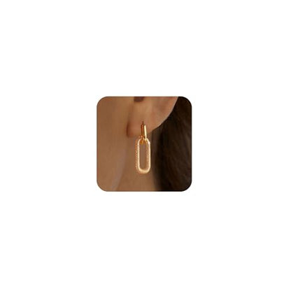 Gold Hoop Earrings for Women Trendy, 14K Gold Plated Huggie Earrings - color: Paperclip
