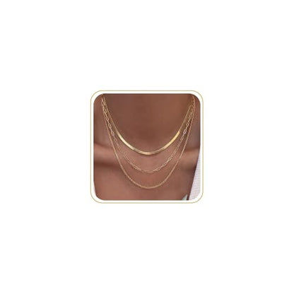 Tewiky Layered Necklaces for Women 14k Gold Plated Chain Necklace Set | Chunky Herringbone/Snake/Rope/Box/Cuban Link Chain for Women, Layering Stack Choker Necklace, Dainty Jewelry Set Non Tarnish - color: Gold--style K