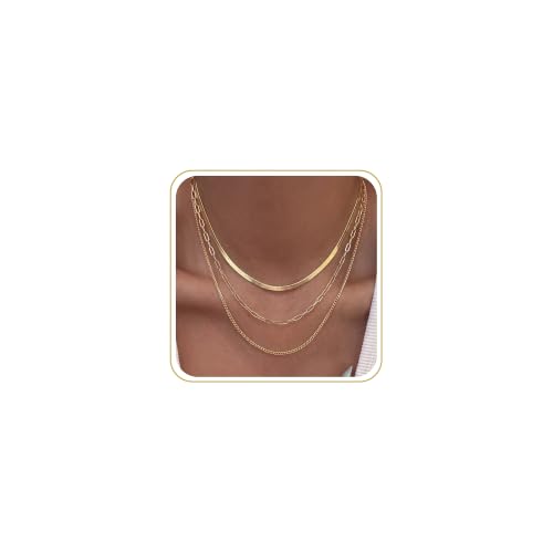 Tewiky Layered Necklaces for Women 14k Gold Plated Chain Necklace Set | Chunky Herringbone/Snake/Rope/Box/Cuban Link Chain for Women, Layering Stack Choker Necklace, Dainty Jewelry Set Non Tarnish - color: Gold--style K