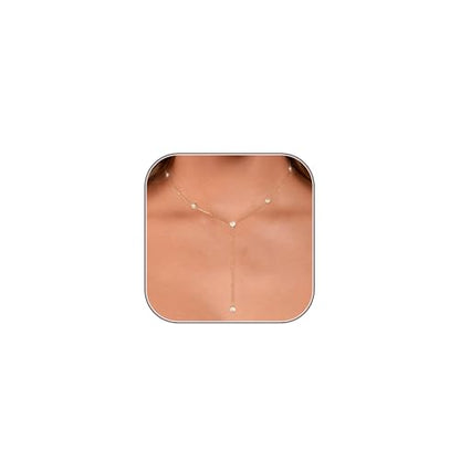 HERIER Lariat Gold Necklace for Women, Dainty Long Necklace 14k Gold Plated/Silver Y-Shaped Layered Beaded Chain Drop Necklaces for Women Trendy Simple Gold Jewelry for Women Gifts - color: Y-6CZ-Gold