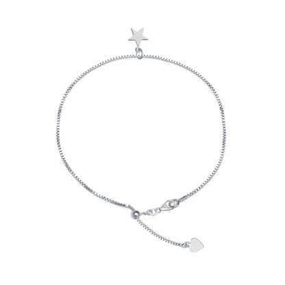 LeCalla 925 Sterling Silver Adjustable Anklets for Women | Women's Anklet Bracelets Foot Jewelry | Chain Link Anklets Silver Jewelry | Summer Beach Jewelry for Wife Girlfriend Her - color: Star Charm Bolo