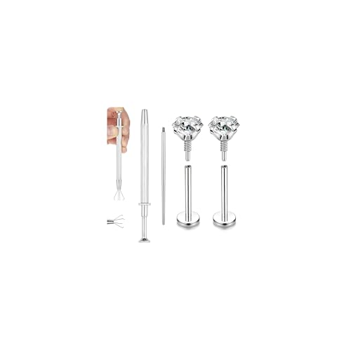 20G Internal Thread Cartilage Earrings Studs Surgical Steel Nose Rings Stud | Flat Back Stud Piercing Jewelry for Tragus/Helix/Conch/Medusa/Lip/Labret - color: BL:10mm;CZ:4mm