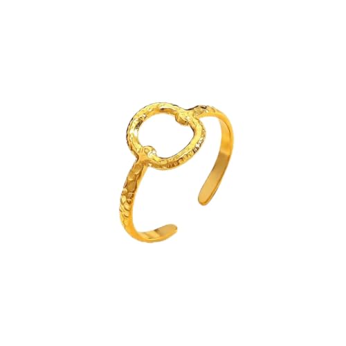 18K Gold Plated Adjustable Rings for Women, 316L Stainless Steel Open Band Gold Jewelry Collection, Hypoallergenic Size 6-9 Adjustable Stackable Rings, Tarnish Free Trendy Gift for Her - color: Hammered