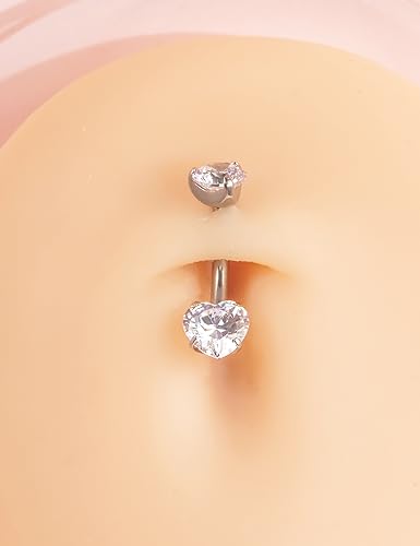limerencia 14G G23 Titanium Belly Button Ring with Small Teardrop Cubic Zirconia 10mm Internally Threaded Navel Piercing Jewelry - color: Small Heart