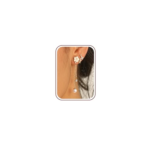 Pearl Earrings for Women, 14k Gold Plated Trendy Diamond Pearl Drop Earrings Hypoallergenic Dainty Bridal Gifts Wedding jewelry for Women - color: Gold-Pearl Style F