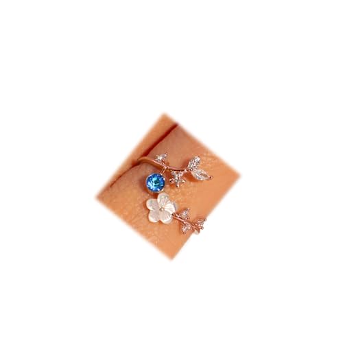 Birthstone Flower Rings For Women Non Tarnish Gemstone Cubic Zirconia Mother of Pearl Adjustable Size 7-11 Silver Rose 14K Gold Plated Birth Jewelry Gift For Birthday - color: Rose Gold, size: 12:Blue Topaz