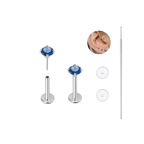 BelezaDosas G23 Titanium Labret Studs 16G Threadless Push-in Press Fit Lip Cluster Tragus Helix Lobe Conch Rook Medusa Cartilage Monroe Earring Push Back Piercing Jewelry - color: 18g6mm2.0 po sb