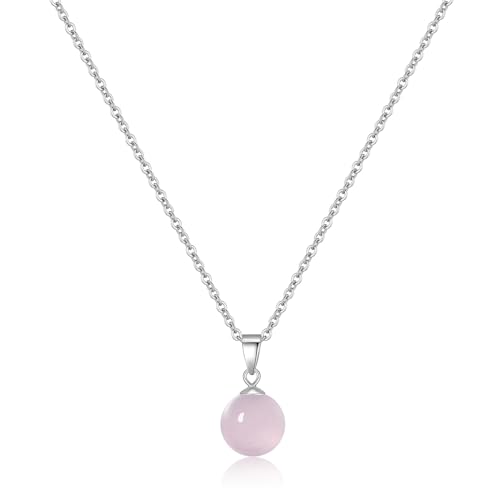 Natural Jade Necklace for Women Sterling Silver Adjustable Handmade Green Jade Pendant Necklaces Healing Crystal Necklace Good Luck Gift for Her - style: Rose Quartz Necklace