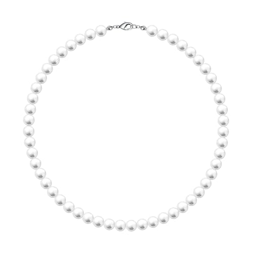 MJartoria Pearl Necklace for Men | Women, 16''-24'' Pearl Necklaces, 4mm/6mm/8mm White Faux Pearl Choker Necklace Trendy Jewelry Gifts for Women Men - size: 20 inches, style: 8mm