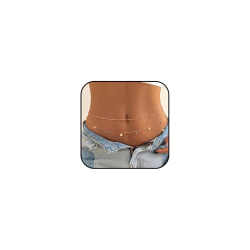 Gold Layered Belly Chain Turquoise Charm Belly Chain Adjustable Double Minimalist Waist Chain Summer Beach Vacation Jewelry Accessories - color: gold