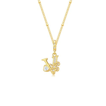 TIZU Initial Necklaces for Women - Dainty 14K Gold Plated Letter Pendant Trendy Personalized Initial A-Z Necklaces Jewelry Gift - color: Gold-V