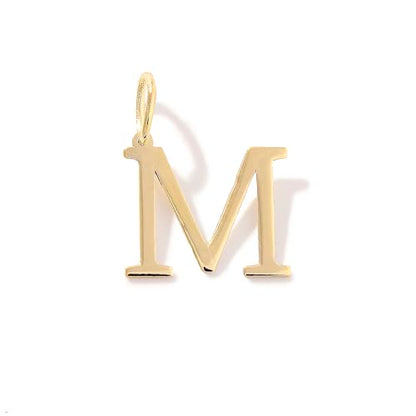 14K Solid Gold Initial Letter Charm Pendant for Women - Personalized Block Letter Add On Charm (A to Z All Letters) - color: M