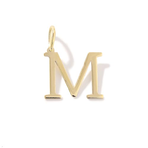 14K Solid Gold Initial Letter Charm Pendant for Women - Personalized Block Letter Add On Charm (A to Z All Letters) - color: M