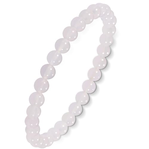 Agate Round Beaded Bracelet for Women Men Natural Agates Stone Healing Bracelets Stretch Elastic Handmade Polished Gemstone Beads Bracelet - color: White, size: 6mm Beads