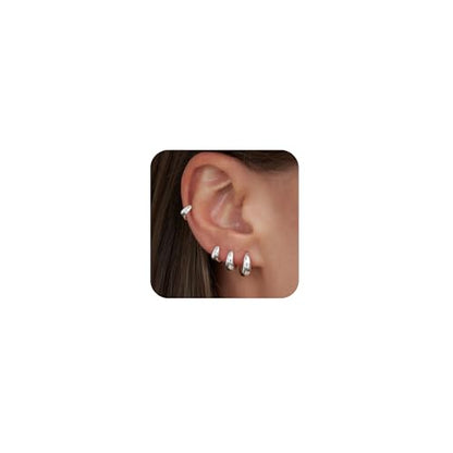 CHESKY 4 Pairs Small Huggie Hoop Earrings for Women - Chunky 14K Gold Plated/Silver Plated Lightweight Earring Stacks Cartilage Hoop Earrings Set for Multiple Piercing Trendy Jewelry - style: 4hoops-sl