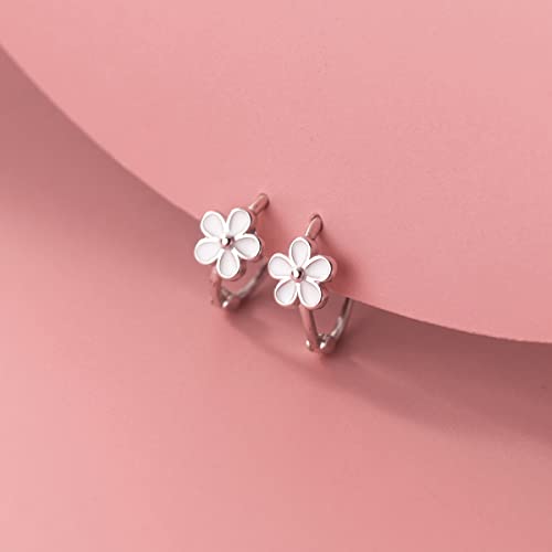 Reffeer Solid 925 Sterling Silver Flower Hoop Earrings Huggie for Women Teen Girls Daisy Hoop Earrings Cartilage Helix Earrings - color: A-Silver