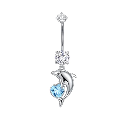 Belly Button Rings 925 Sterling Silver Belly Piercing Jewelry Hypoallergenic Navel Rings Gifts for Women - style: Dolphin