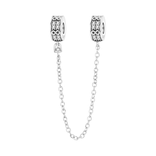 Spacer Stopper Beads for Bracelets & Necklaces, 925 Sterling Silver Beads | Smooth & Pave Cubic Zirconia (White, Blue, 18K Gold Plated) | Anti-Slide Separator Charms S925 Women Jewelry - color: Safety Chain Silver Infinite