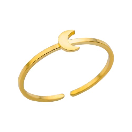 Sun and Moon Rings Stainless Steel Crescent Sun Rings for Women Gold Open Ring Middle Index Finger Jewelry Gift - color: C-Gold Moon