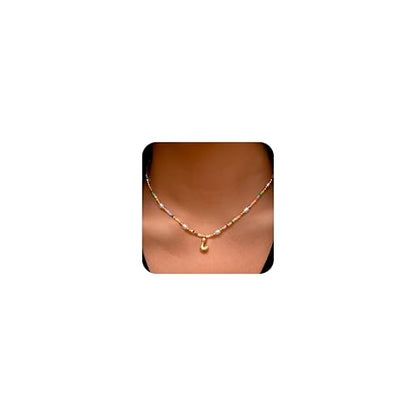 Ritach Initial Necklaces for Women Girls Kids - Light Colorful Beaded Pearl Initial Necklace Gold/Silver Bubble Pendant Letter Necklace for Women Teens Girls Kids Birthday Gifts - color: Gold, style: L